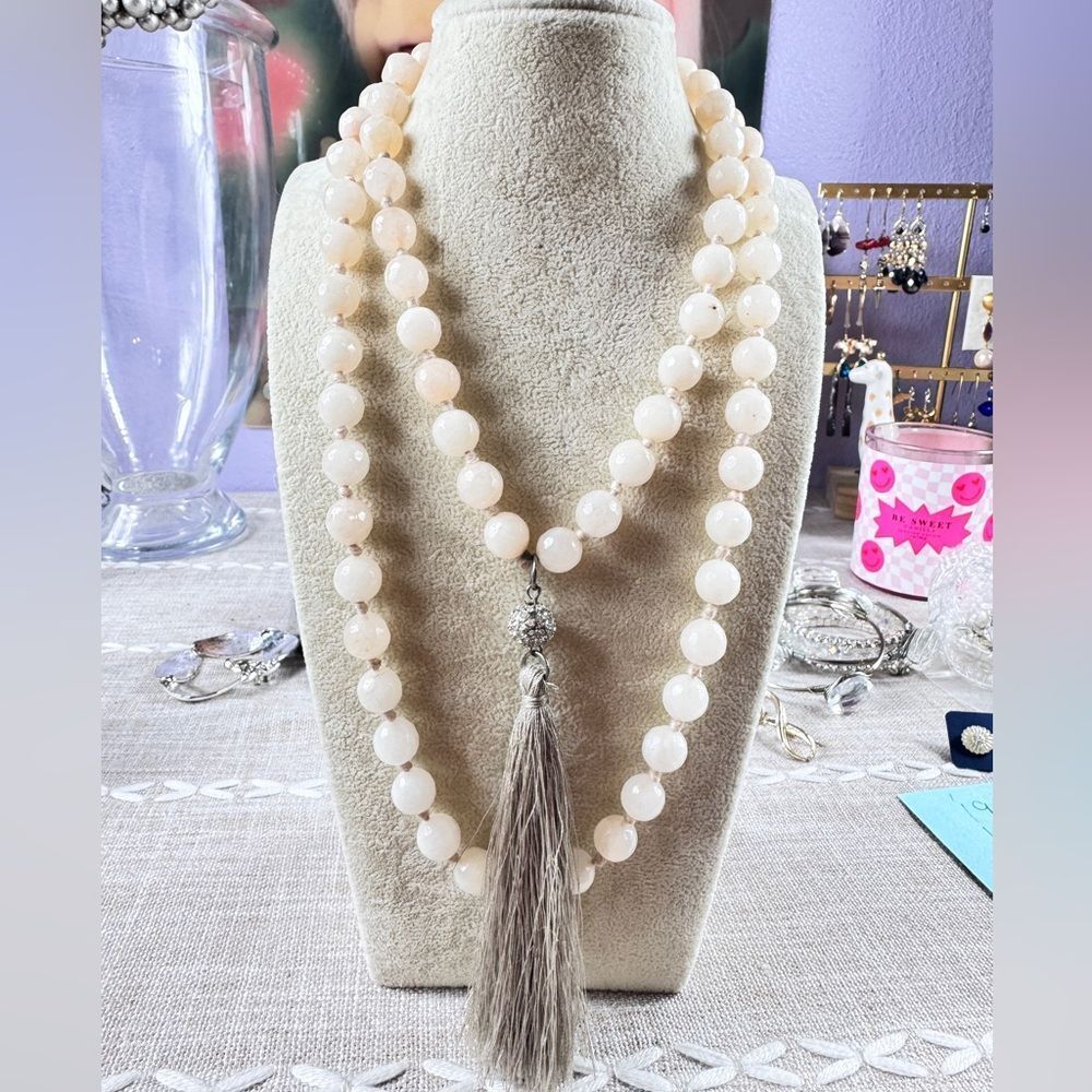 Rose Quartz Hand Knotted  Beaded Necklace
